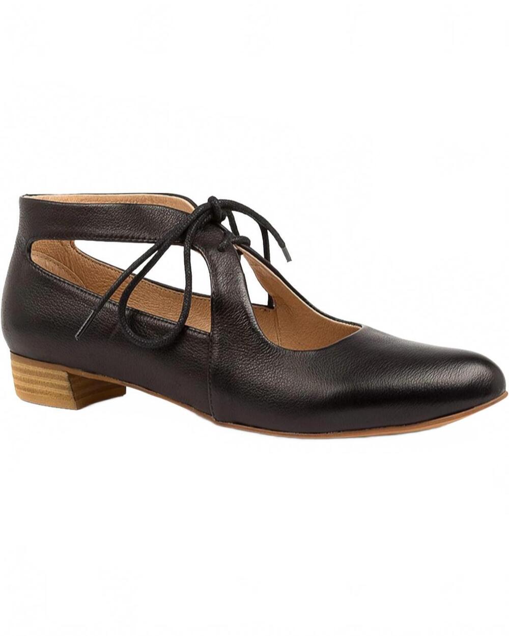 NEW DJANGO & JULIETTE women's ewing lace up flats in black leather